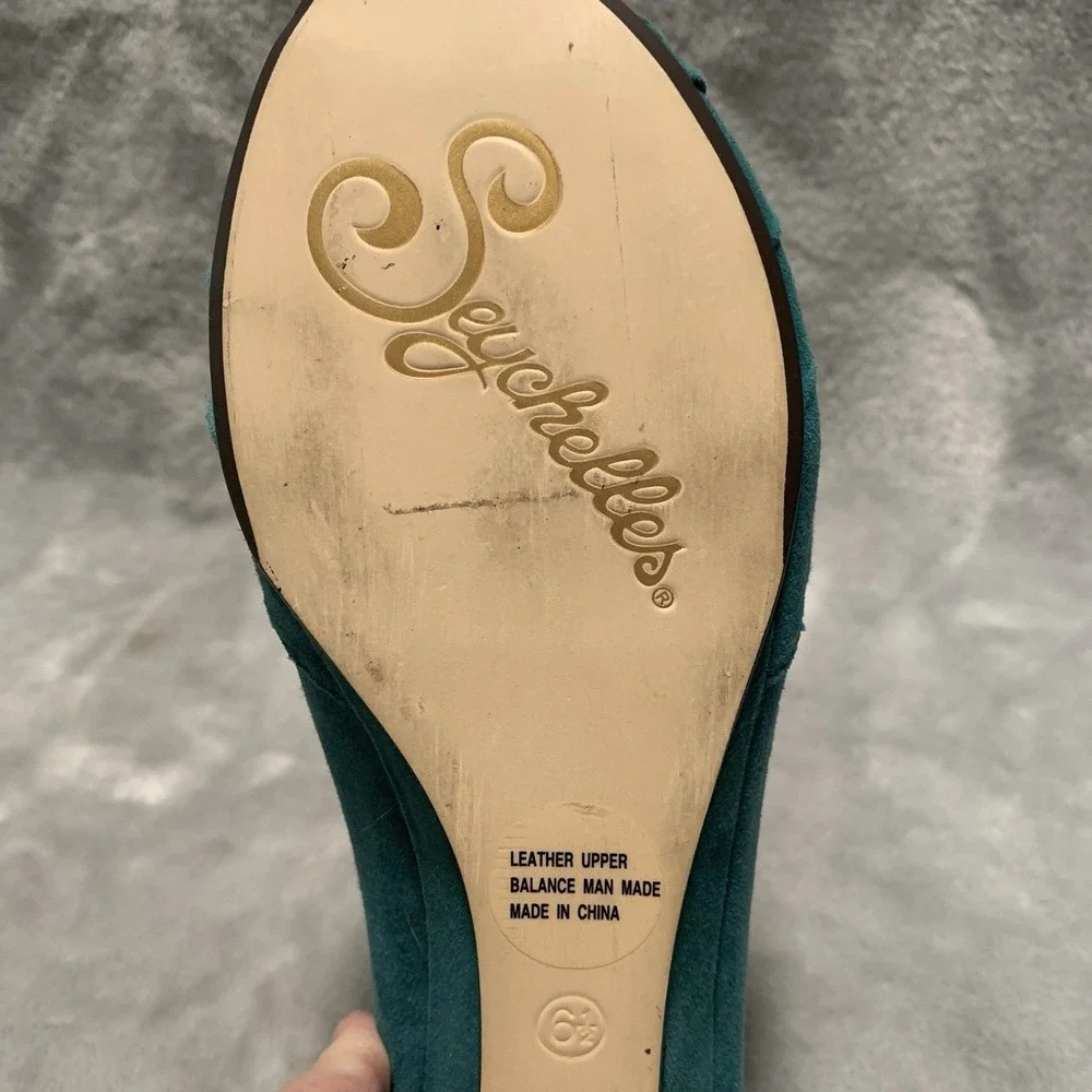 Seychelles Womens Shoes 6.5 Teal‎ Blue Suede Slip On Open Toe Coastal Passport